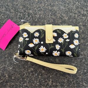 Betsey Johnson Black and Yellow Daisy Wristlet